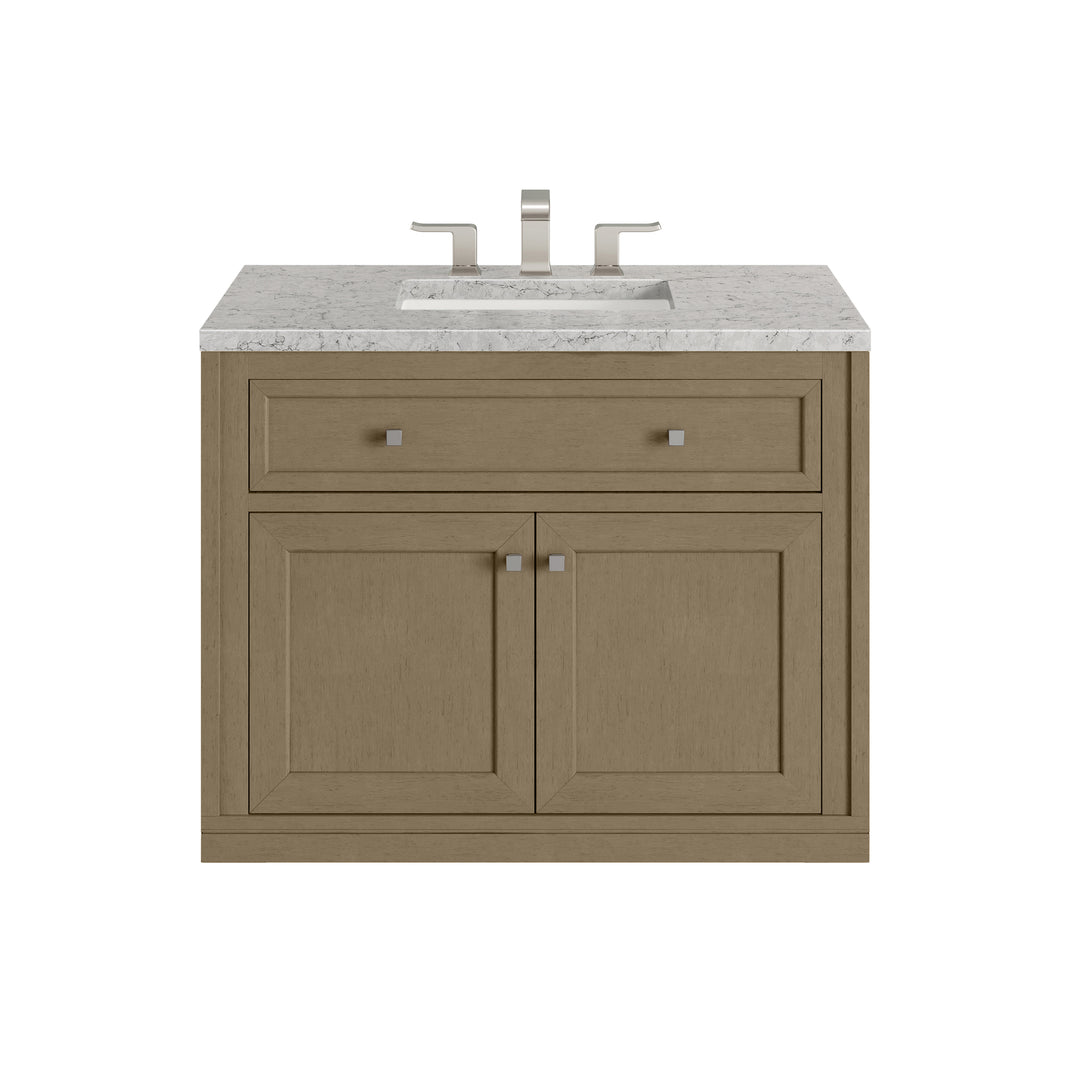 Chicago 36" Single Vanity, Walnut Whisper, w/ 3 CM Eternal Jasmine Pearl Silestone® Top