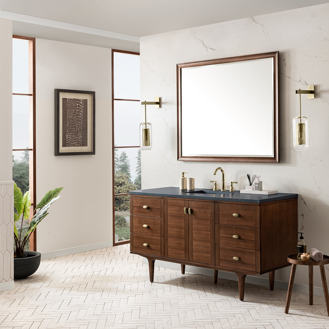 Amberly 60" Single Vanity, Mid-Century Walnut w/ 3 CM Charcoal Soapstone Top