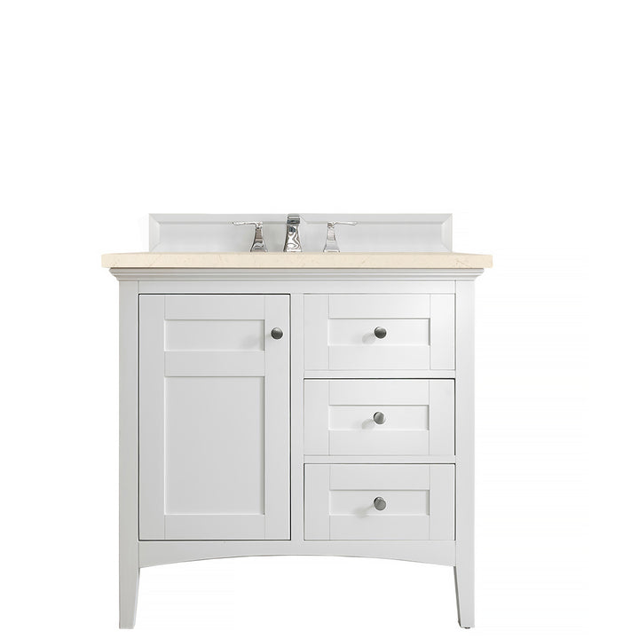 Palisades 36" Single Vanity, Bright White w/ 3 CM Eternal Marfil Silestone Top