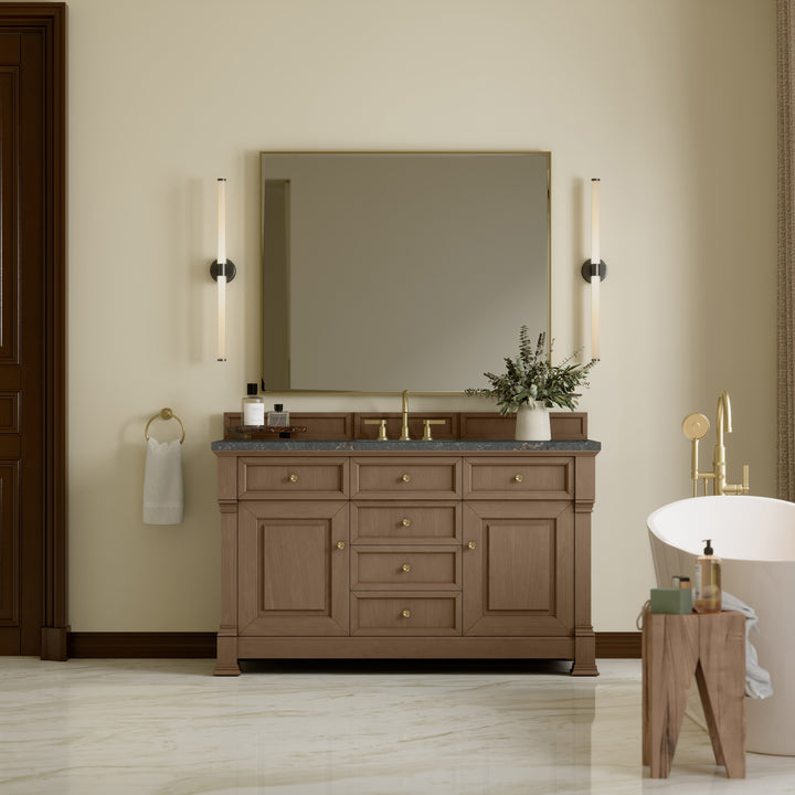 Brookfield 60" Single Vanity, Pecan w/ 3 CM Parisien Bleu Silestone® Top