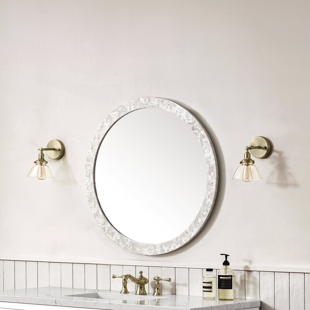 Callie 30" Round Mirror, White Mother of Pearl