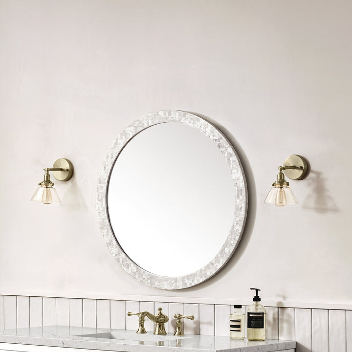 Callie 30" Round Mirror, White Mother of Pearl