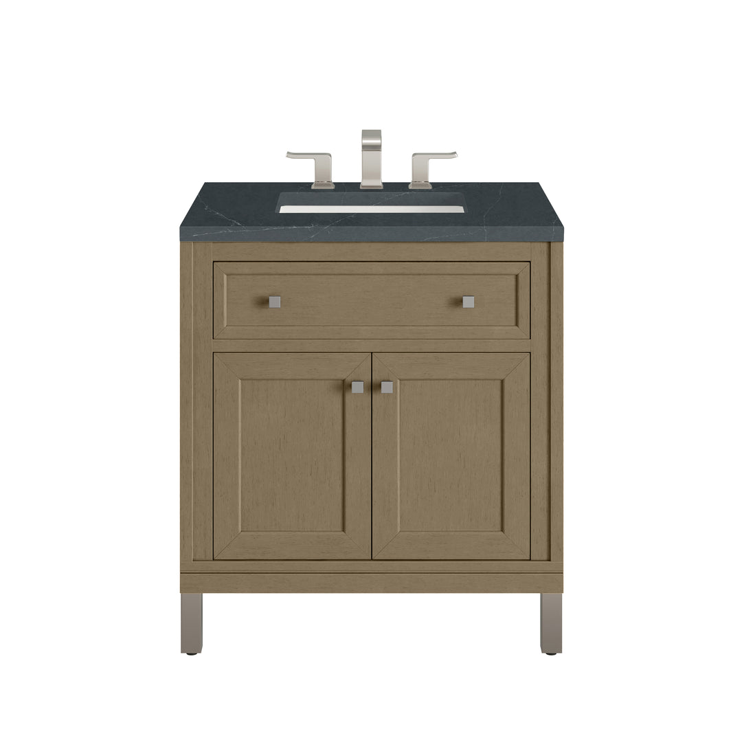 Chicago 30" Single Vanity, Walnut Whisper, w/ 3 CM Charcoal Soapstone Silestone® Top