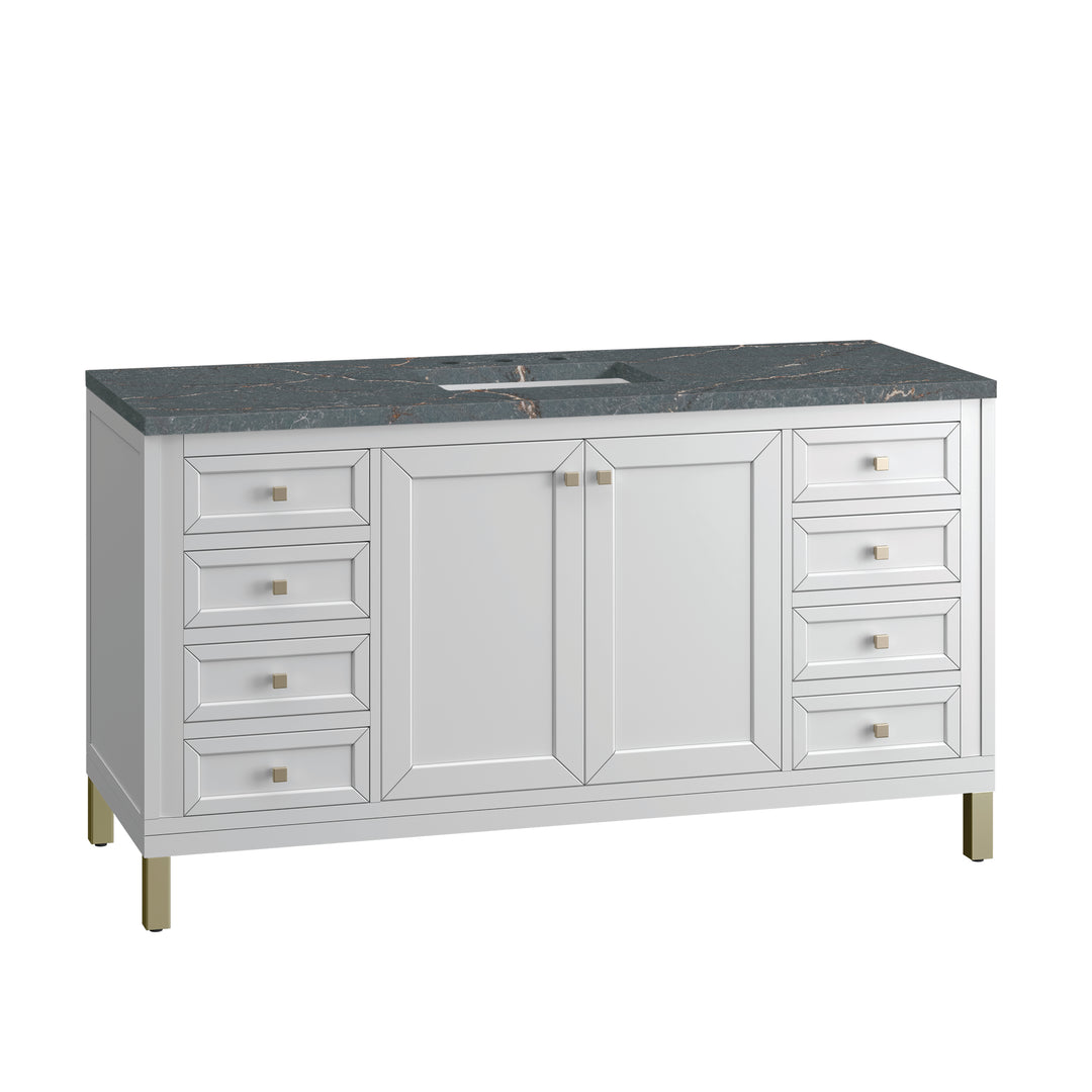 Chicago 60" Single Vanity, Glossy White, w/ 3 CM Parisien Bleu Silestone® Top