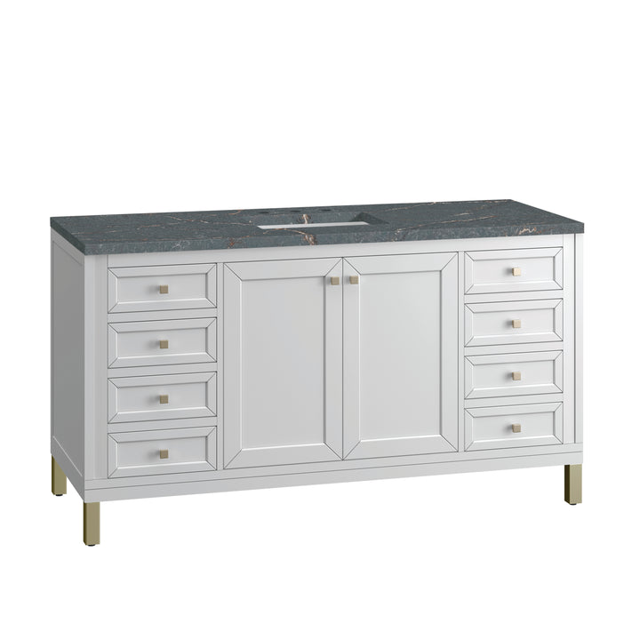 Chicago 60" Single Vanity, Glossy White, w/ 3 CM Parisien Bleu Silestone® Top