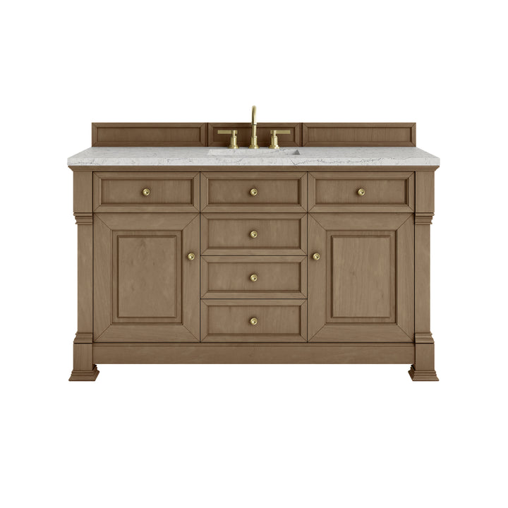 Brookfield 60" Single Vanity, Pecan w/ 3 CM Eternal Jasmine Pearl Silestone® Top