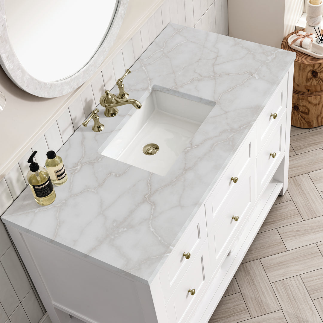 Breckenridge 48" Single Vanity, Bright White w/ 3 CM Victorian Silver Top w/FreePower Wireless Charger