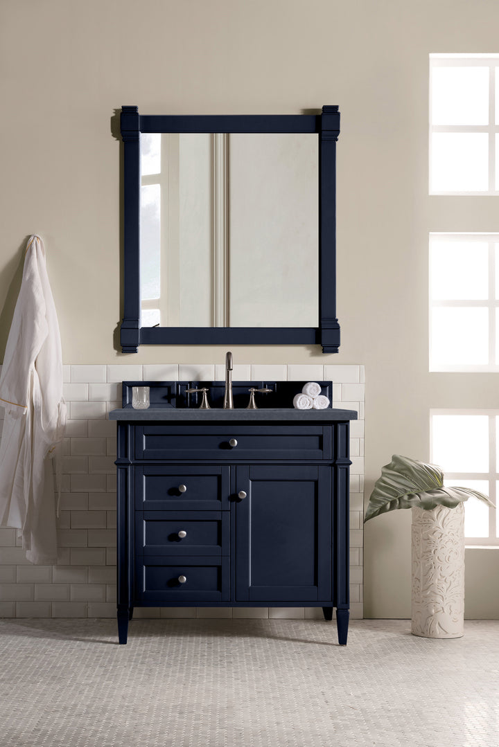 Brittany 36" Single Vanity, Victory Blue w/ 3 CM Charcoal Soapstone Silestone Top