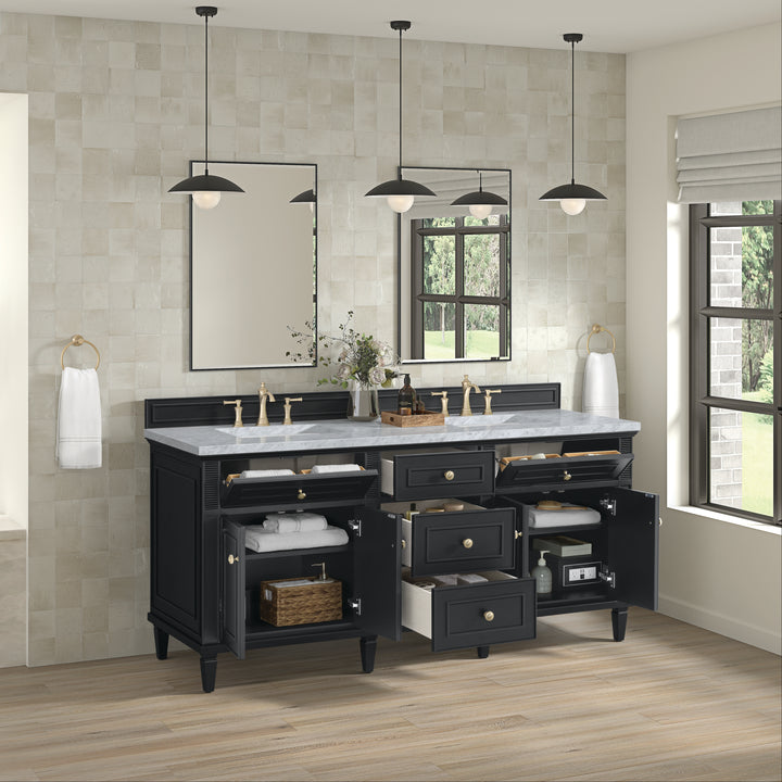 Lorelai 72" Double Vanity, Black Onyx w/ 3 CM Carrara White Marble Top