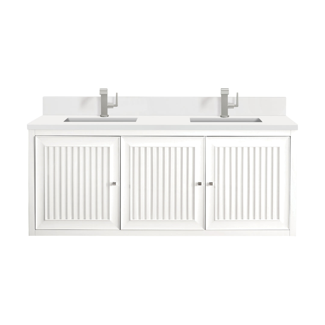 Athens 60" Double Vanity, Glossy White w/ Single Hole 3 CM White Zeus Silestone Top & Backsplash