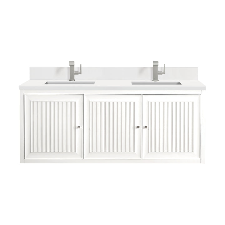 Athens 60" Double Vanity, Glossy White w/ Single Hole 3 CM White Zeus Silestone Top & Backsplash