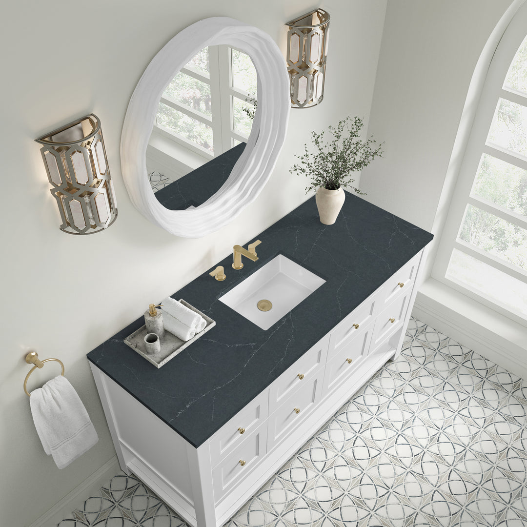 Breckenridge 60" Single Vanity, Bright White, w/ 3 CM Charcoal Soapstone Quartz Top