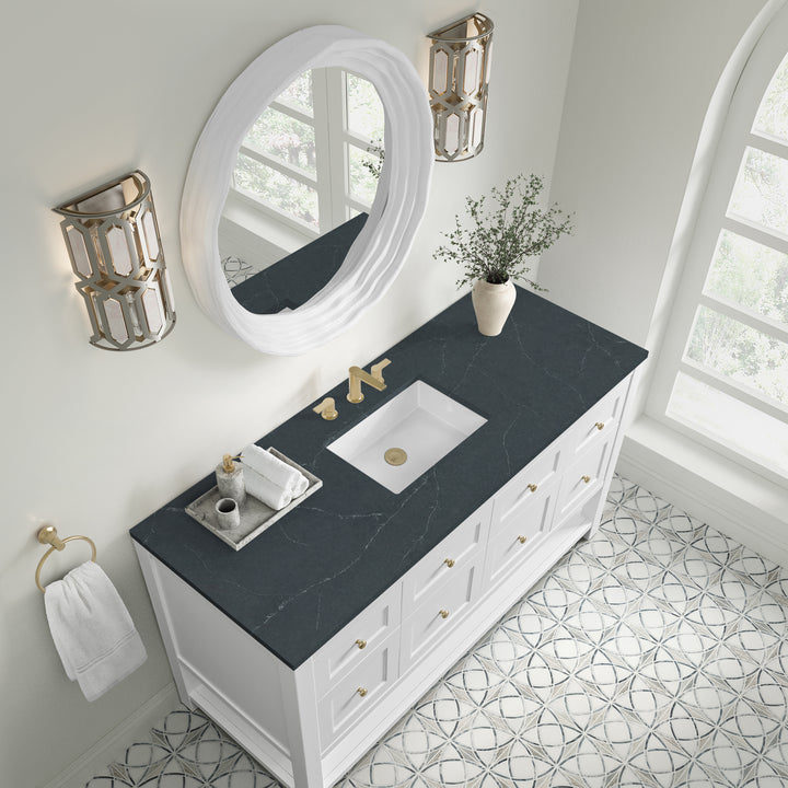 Breckenridge 60" Single Vanity, Bright White, w/ 3 CM Charcoal Soapstone Quartz Top