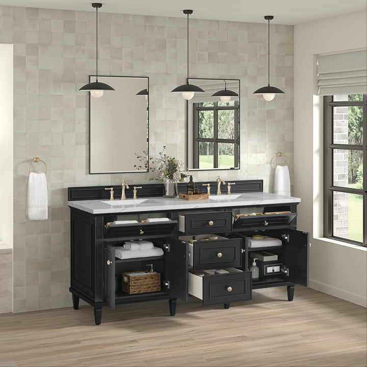Lorelai 72" Double Vanity, Black Onyx w/ 3 CM Ethereal Noctis Silestone Top