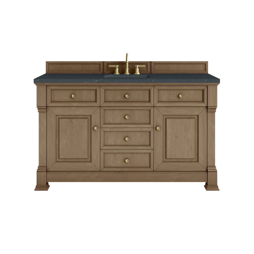 Brookfield 60" Single Vanity, Pecan w/ 3 CM Charcoal Soapstone Silestone® Top