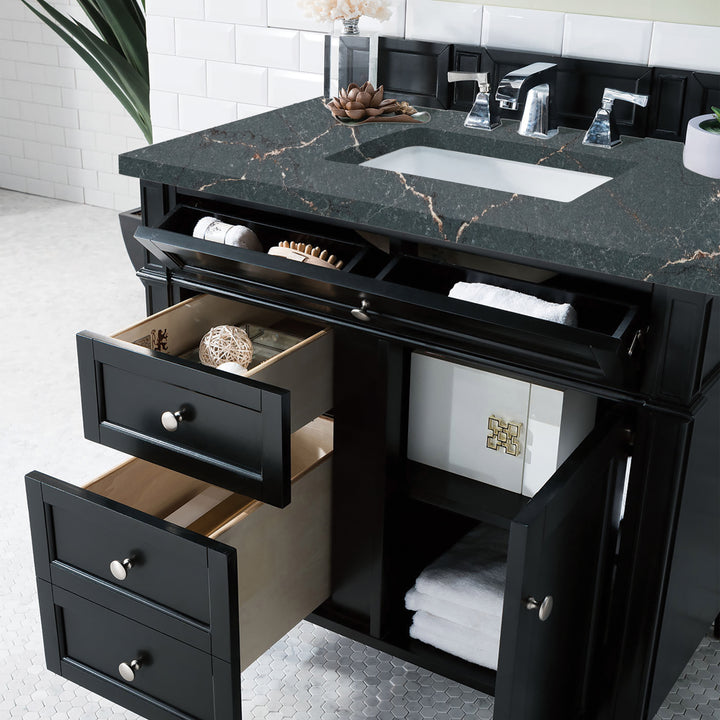 Brittany 36" Single Vanity, Black Onyx w/ 3 CM Parisien Bleu Silestone Top