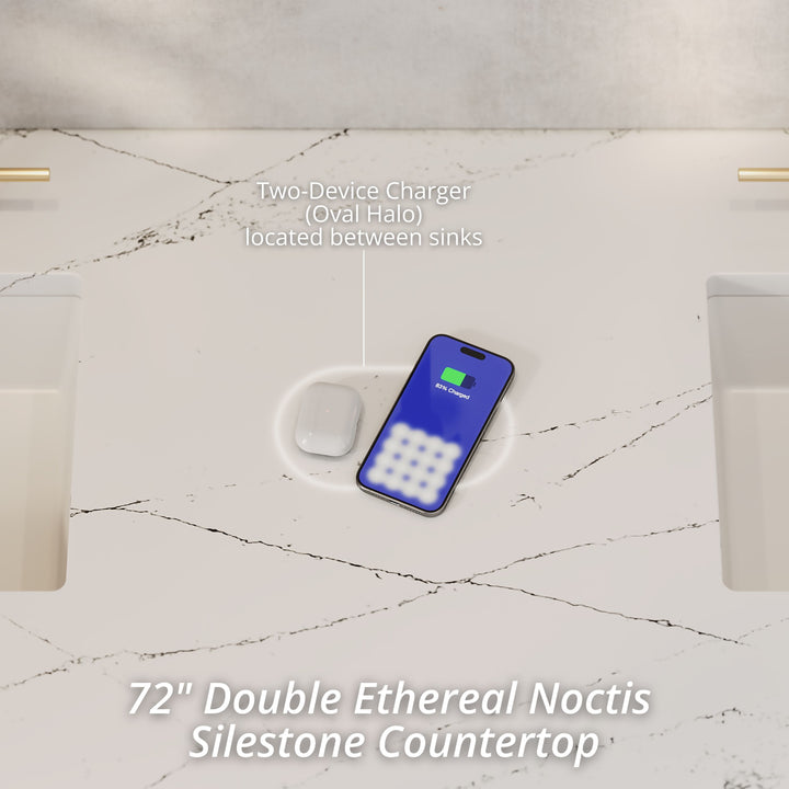 Breckenridge 72" Double Vanity, Light Natural Oak w/ 3 CM Ethereal Noctis Top w/FreePower Wireless Charger