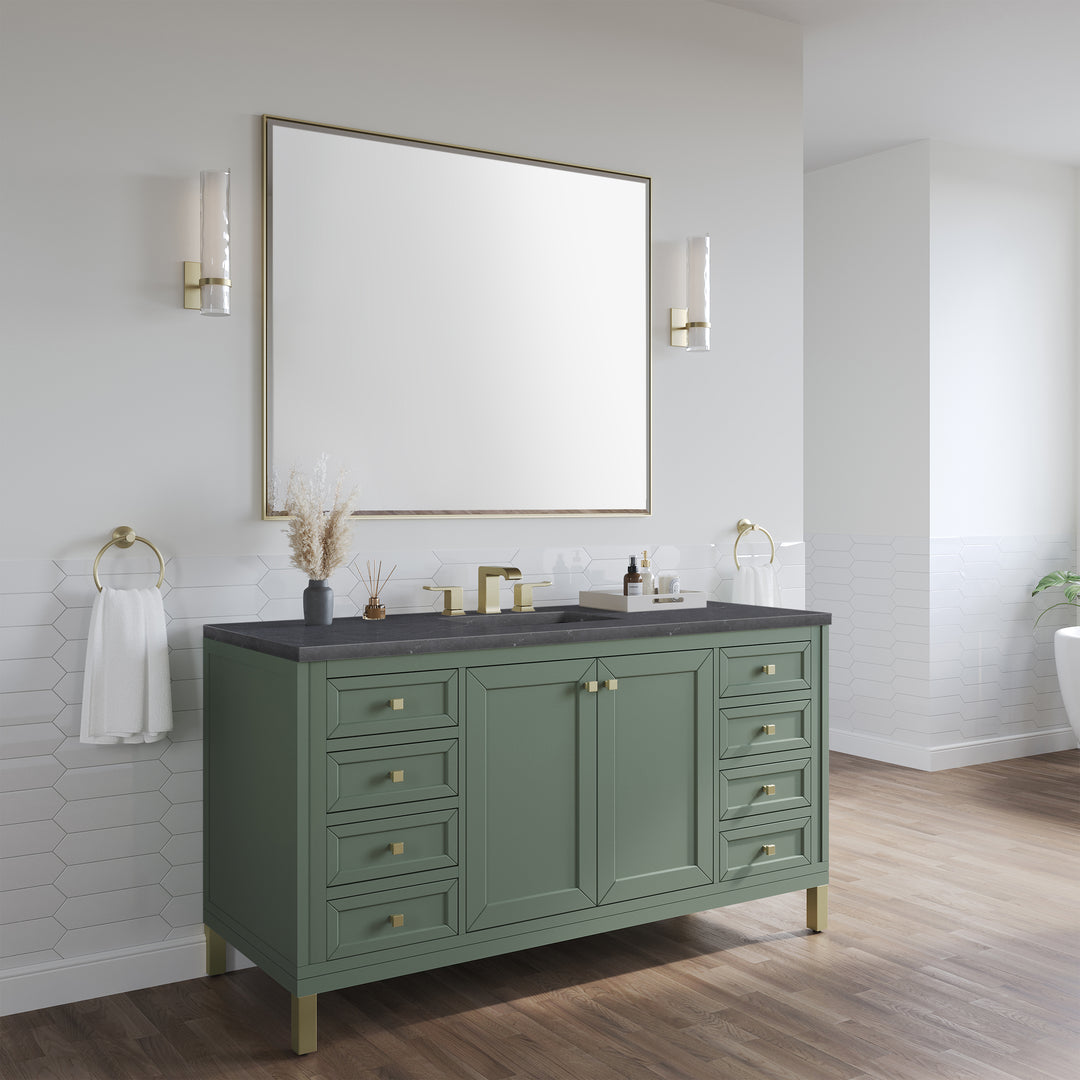Chicago 60" Single Vanity, Smokey Celadon, w/ 3 CM Charcoal Soapstone Silestone® Top
