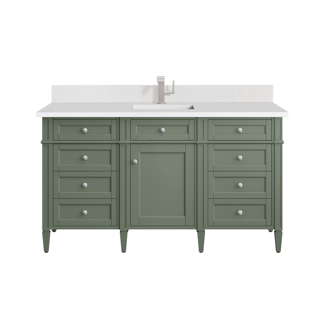 Brittany 60" Single Vanity, Smokey Celadon w/ Single Hole 3 CM White Zeus Top & Backsplash