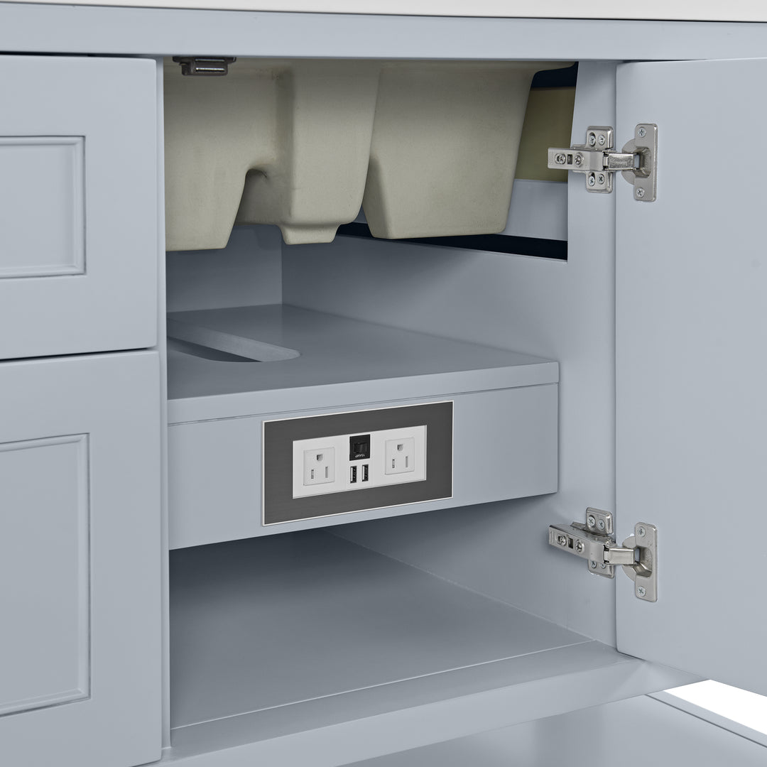 Breckenridge 48" Single Vanity, Serenity Blue, w/ Single Hole 3 CM White Zeus Quartz Top & Backsplash