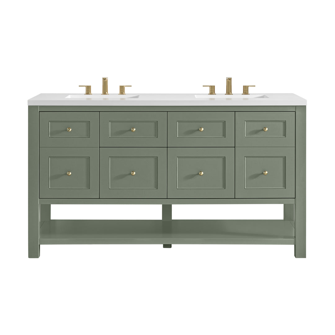Breckenridge 60" Double Vanity, Smokey Celadon, w/ 3 CM White Zeus Quartz Top