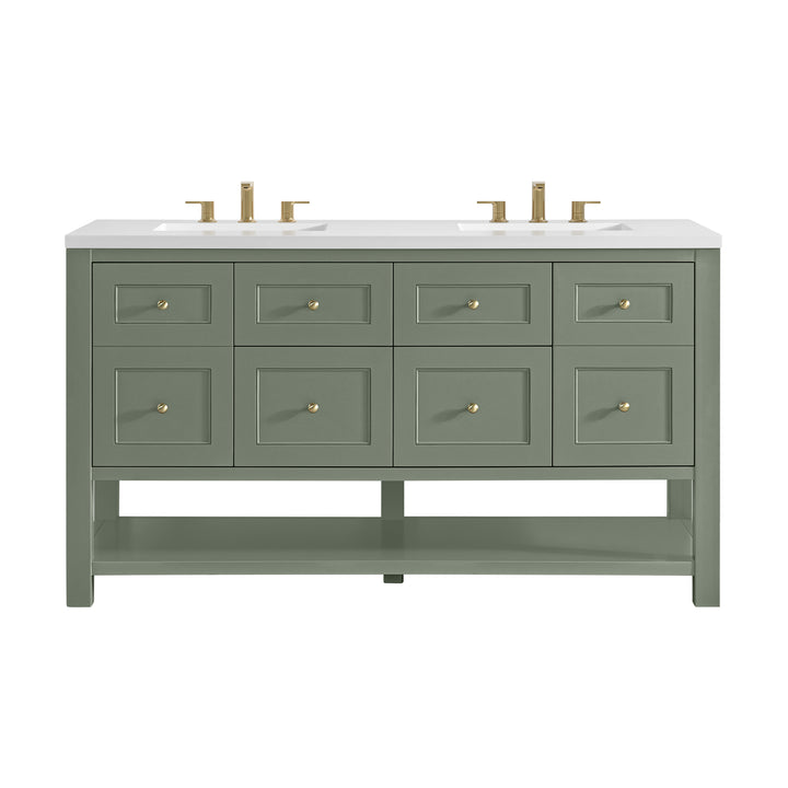 Breckenridge 60" Double Vanity, Smokey Celadon, w/ 3 CM White Zeus Quartz Top