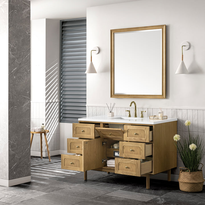 Laurent 48" Single Vanity, Light Natural Oak w/ 3 CM White Zeus Top
