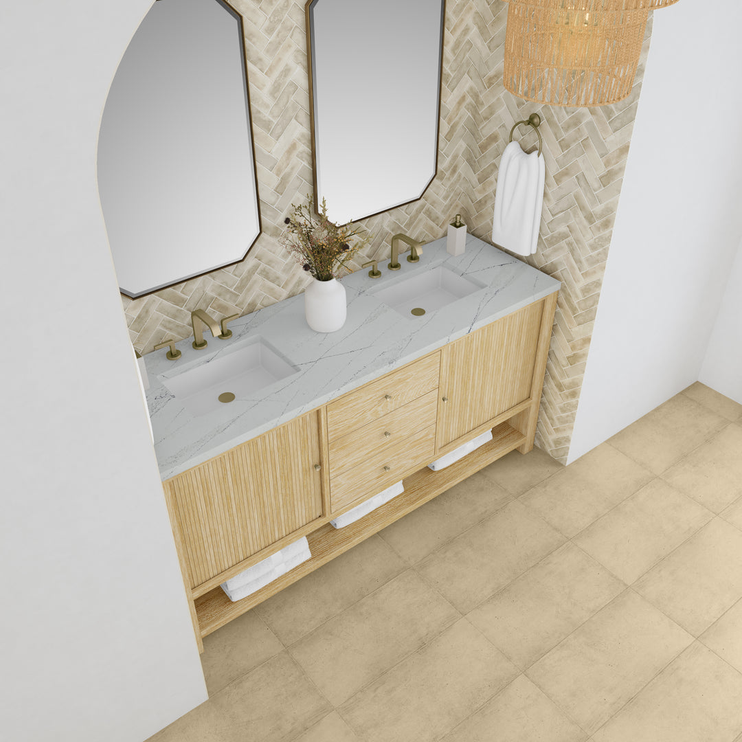 Marigot 72" Double Vanity, Sunwashed Oak w/ 3 CM Ethereal Noctis Silestone Top w/ FreePower Wireless Charger