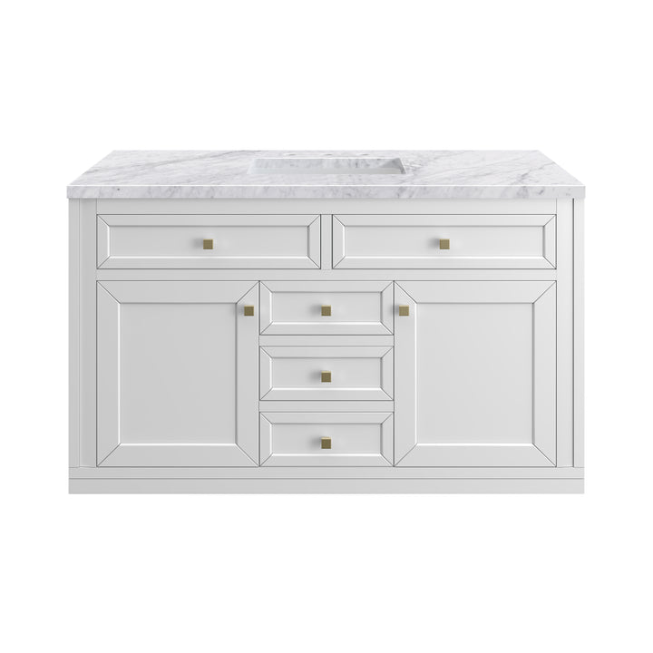 Chicago 48" Single Vanity, Glossy White, w/ 3 CM Carrara Marble Top
