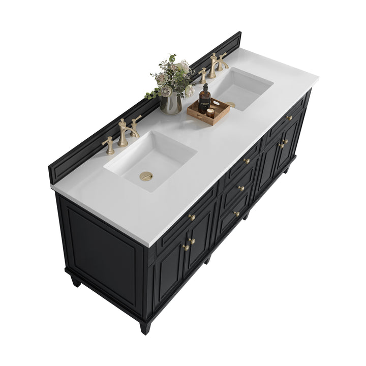 Lorelai 72" Double Vanity, Black Onyx w/ 3 CM White Zeus Silestone Top