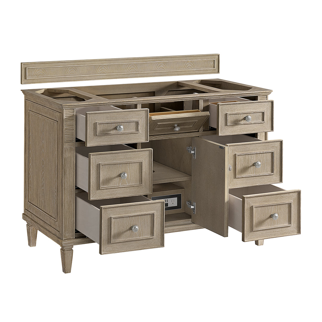 Lorelai 48" Single Vanity, Whitewashed Oak w/ 3 CM Charcoal Soapstone Silestone Top