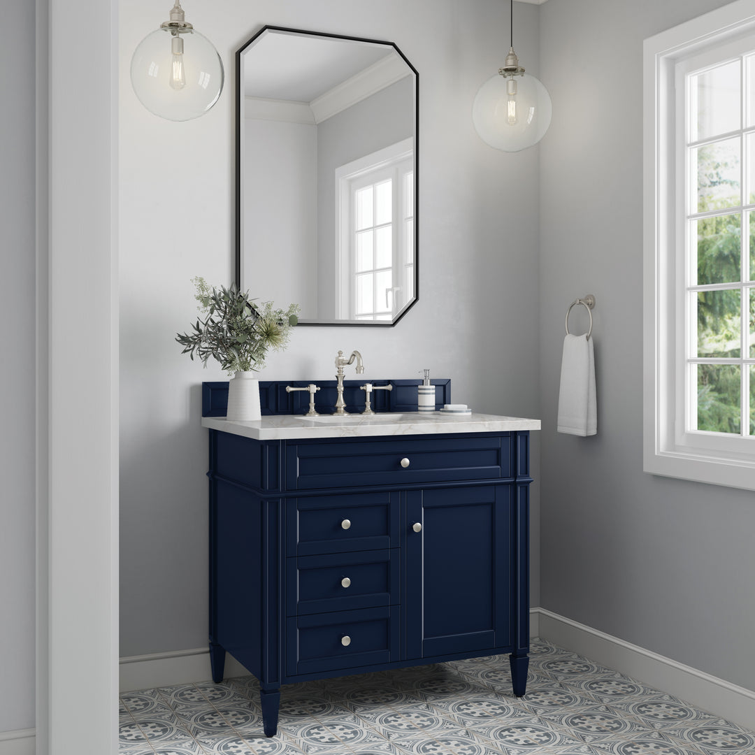 Brittany 36" Single Vanity, Victory Bleu w/ 3 CM Victorian Silver Silestone Top