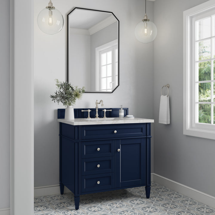 Brittany 36" Single Vanity, Victory Bleu w/ 3 CM Victorian Silver Silestone Top