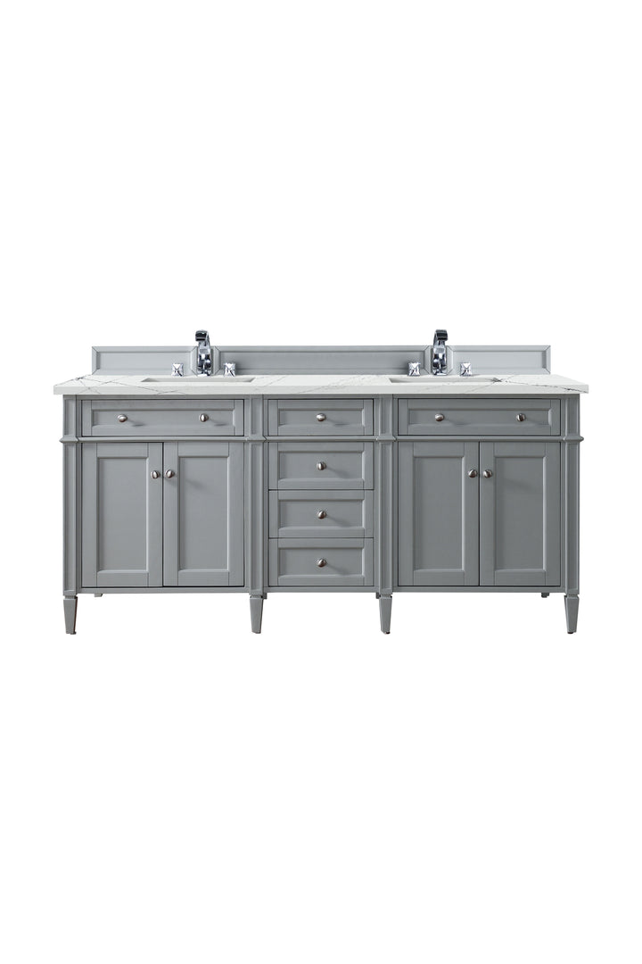 Brittany 72" Double Vanity, Urban Gray w/ 3 CM Ethereal Noctis Silestone Top w/FreePower Wireless Charger