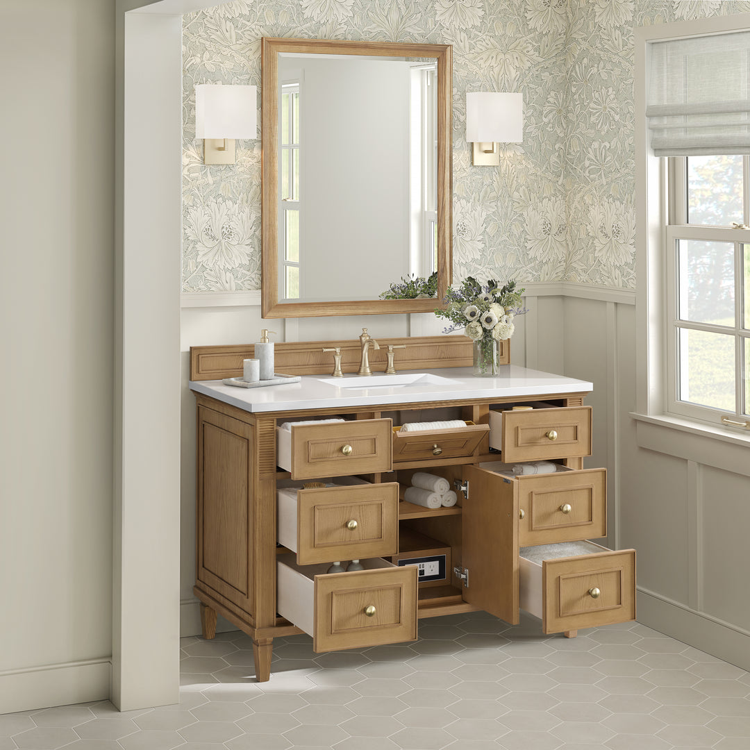Lorelai 48" Single Vanity, Light Natural Oak w/ 3 CM White Zeus Silestone Top
