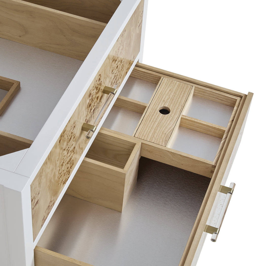 Olena 36" Single Vanity, Light Mappa Burl and Polished White