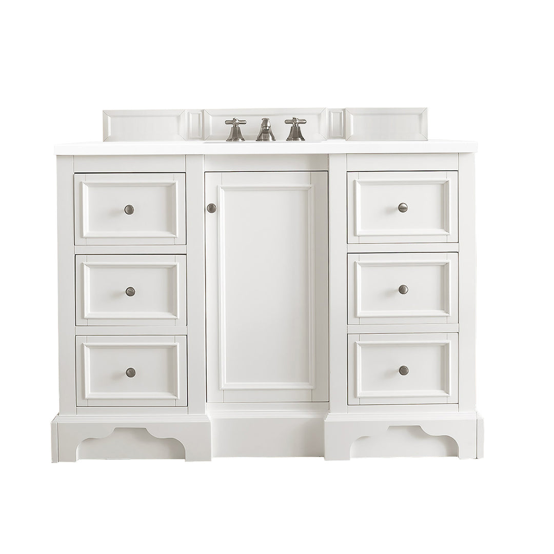 De Soto 48" Single Vanity, Bright White w/ 3 CM White Zeus Silestone Top
