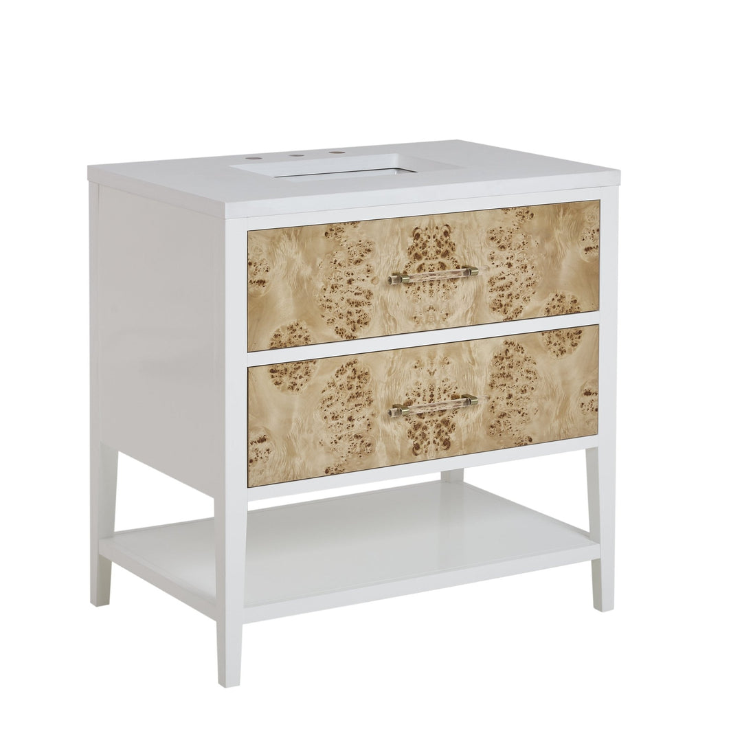 Olena 36" Single Vanity, Light Mappa Burl and Polished White