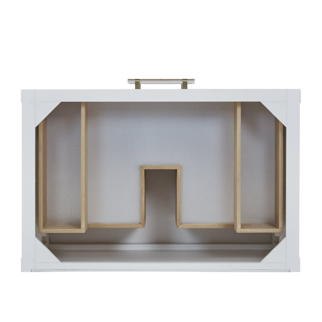 Olena 36" Single Vanity, Light Mappa Burl and Polished White w/ 3 CM White Zeus Silestone Top