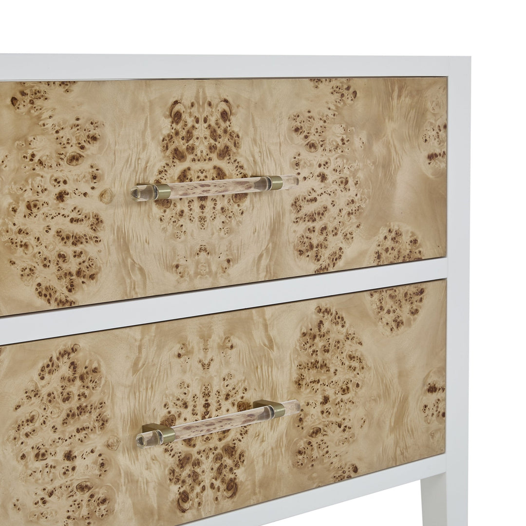 Olena 36" Single Vanity, Light Mappa Burl and Polished White w/ 3 CM White Zeus Silestone Top