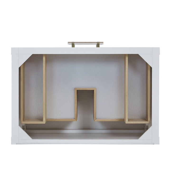 Olena 36" Single Vanity, Light Mappa Burl and Polished White w/ Single Hole 3 CM White Zeus Silestone Top & Backsplash