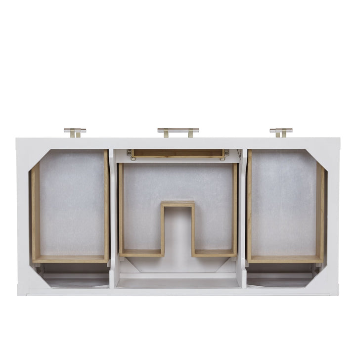 Olena 48" Single Vanity, Light Mappa Burl and Polished White w/ Single Hole 3 CM White Zeus Silestone Top & Backsplash