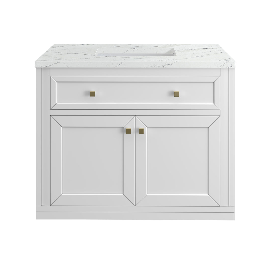 Chicago 36" Single Vanity, Glossy White, w/ 3 CM Ethereal Noctis Silestone® Top