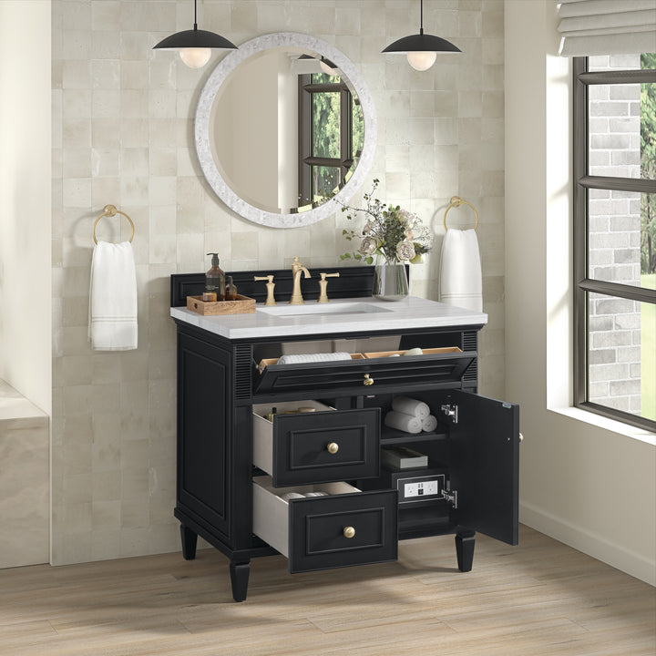 Lorelai 36" Single Vanity, Black Onyx w/ 3 CM Arctic Fall Solid Surface Top