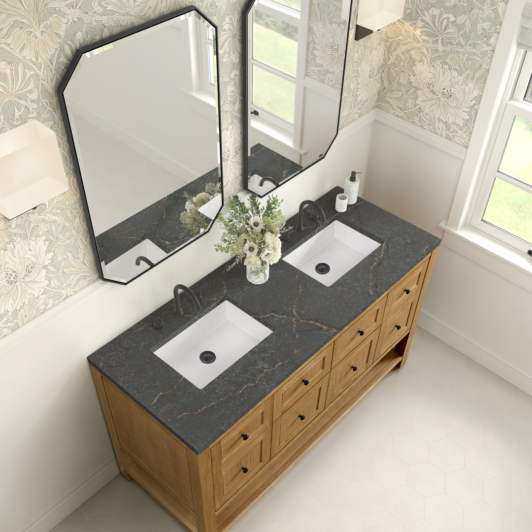 Breckenridge 60" Double Vanity, Light Natural Oak, w/ 3 CM Parisien Bleu Quartz Top