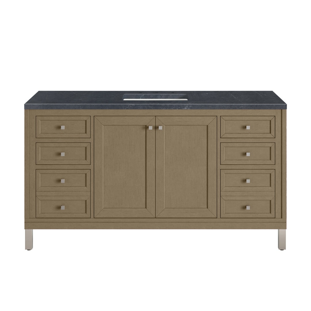 Chicago 60" Single Vanity, Walnut Whisper, w/ 3 CM Charcoal Soapstone Silestone® Top