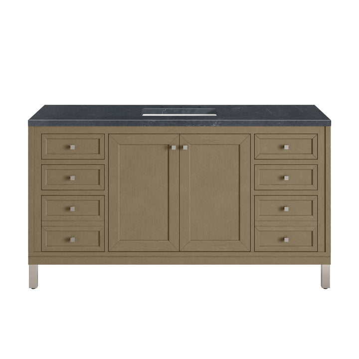 Chicago 60" Single Vanity, Walnut Whisper, w/ 3 CM Charcoal Soapstone Silestone® Top