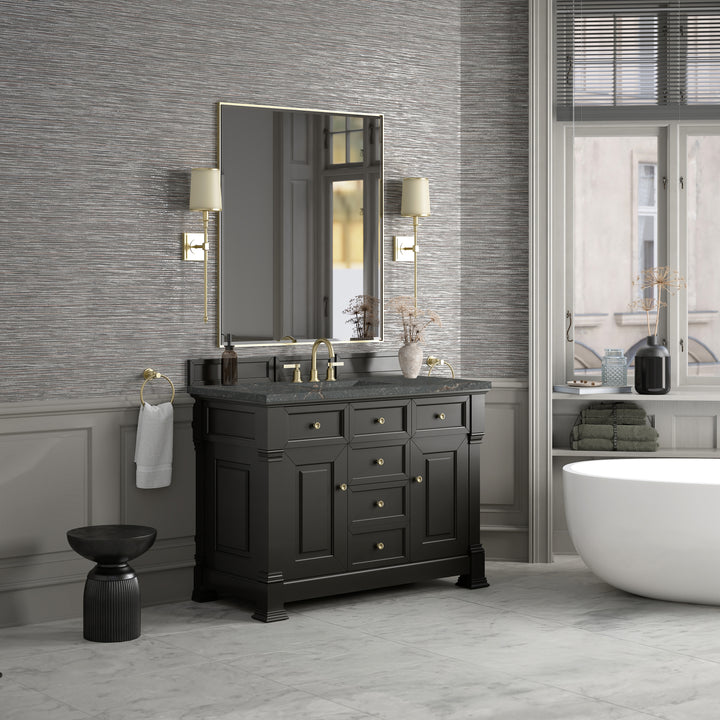 Brookfield 48" Single Vanity, Black Onyx w/ 3 CM Parisien Bleu Silestone Top w/ FreePower Wireless Charger