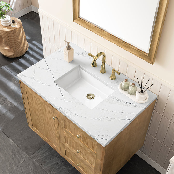 Laurent 36" Single Vanity, Light Natural Oak w/ 3 CM Ethereal Noctis Top