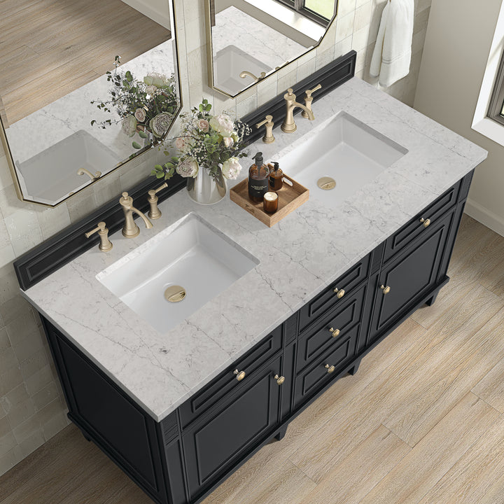 Lorelai 60" Double Vanity, Black Onyx w/ 3 CM Eternal Jasmine Pearl Silestone Top